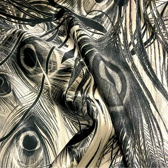 Long Peacock Black and White Print A-Line Skirt - Picture 1 of 7